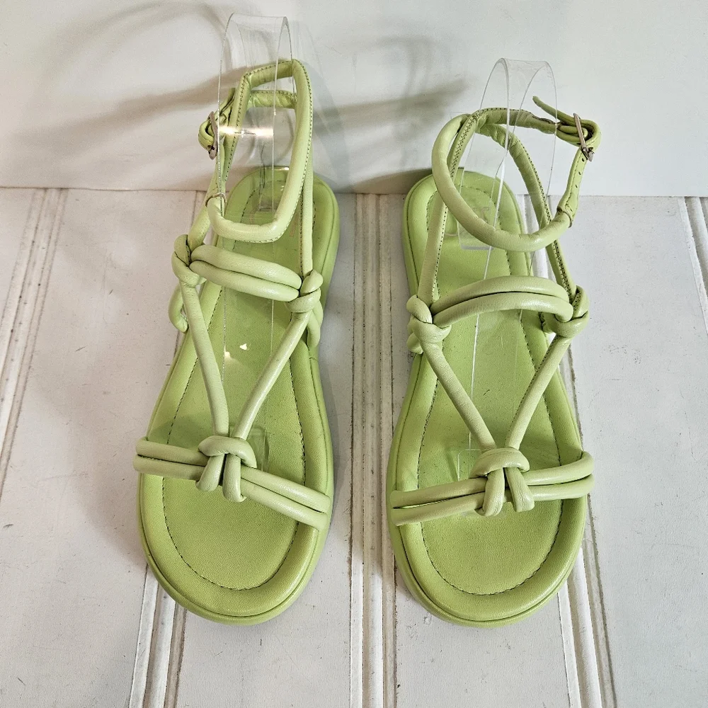 Off Yellow Flatform Knotted Sandals Womens Sz 7 Ankle Strap Chunky Heel Platform - Picture 10 of 16